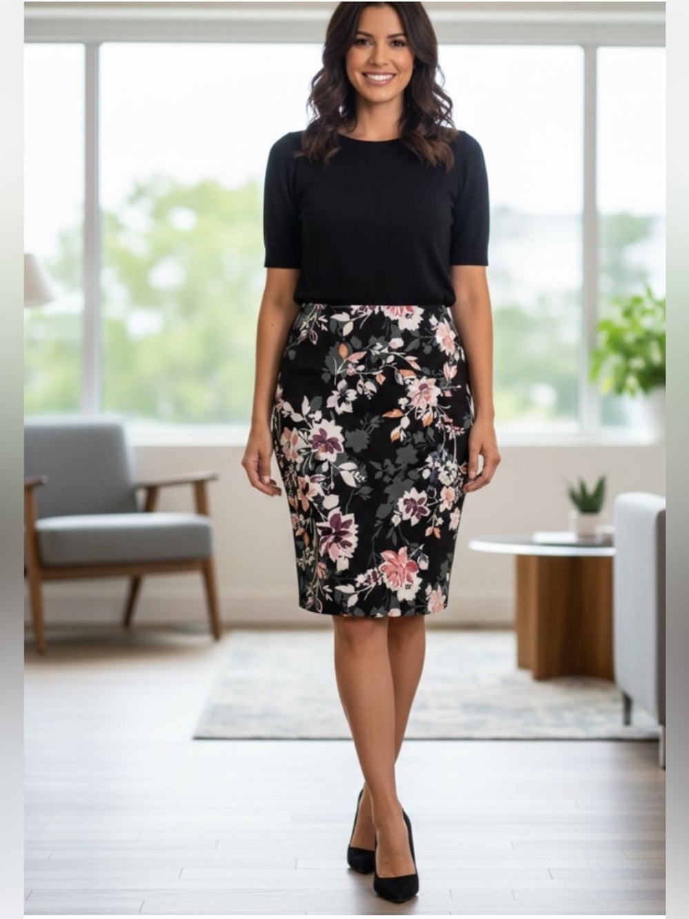 White House Black Market Floral Pencil Skirt Size 2